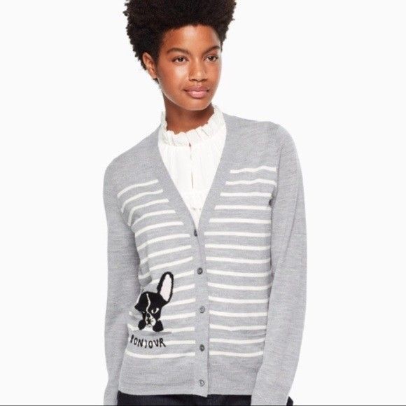 Kate Spade Broom Street Gray Frenchie Dog Bulldog Antoine Sweater LARGE - Picture 1 of 8